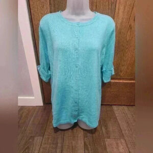 Sara Morgan Teal Knit Button Front Cardigan Sweater Women’s Size Large